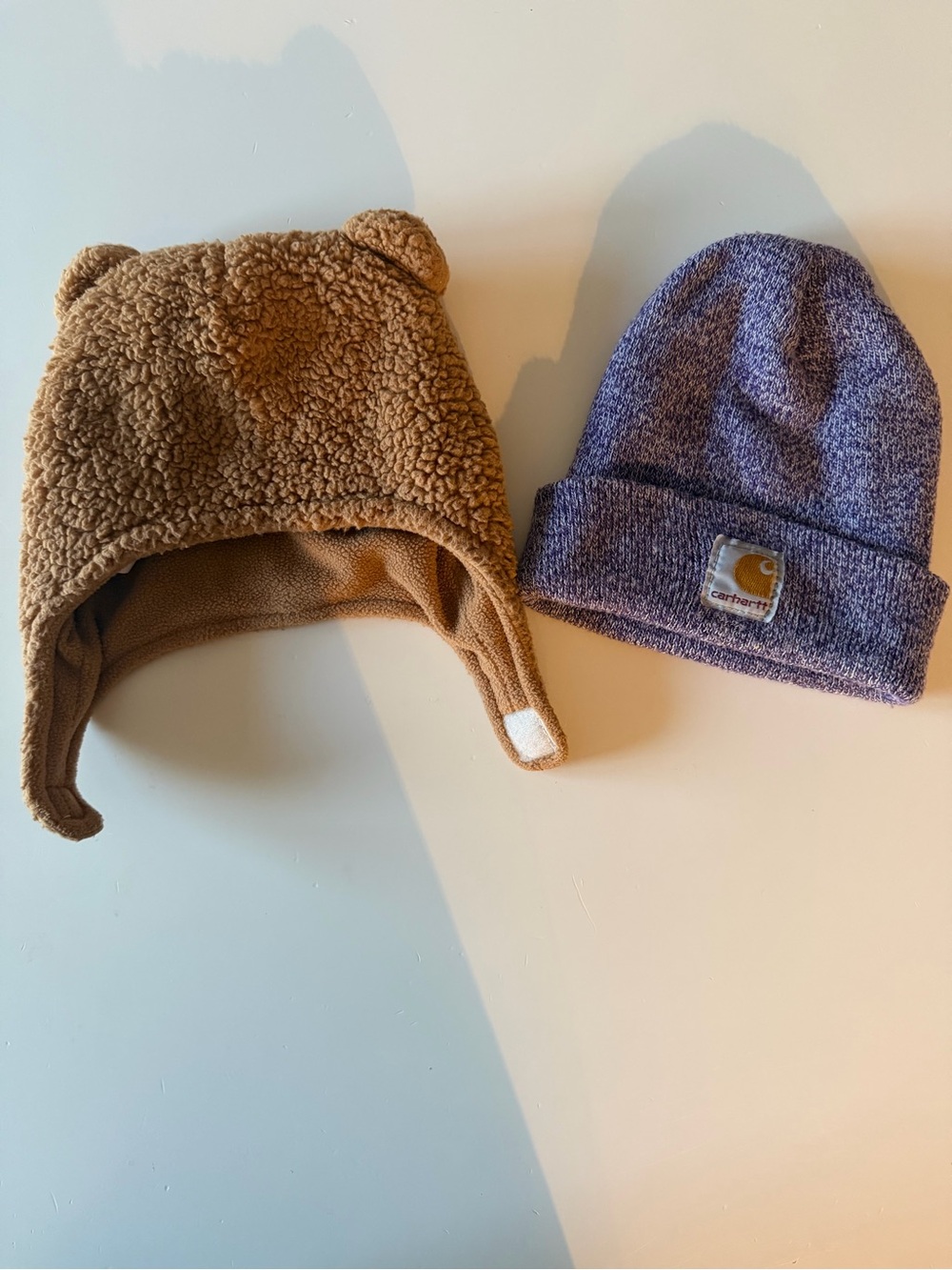 Carhartt Kids Purple Knit Beanie with Brown Teddy-Ear Hat Set
